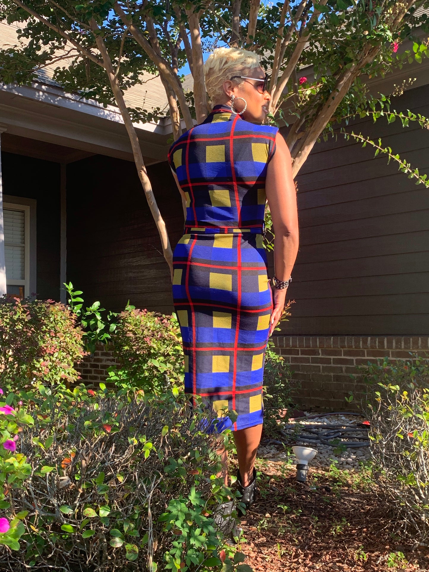 Plaid MIDI Bodycon Dress with belt