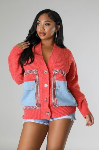Mixed Media Cardigan Sweater