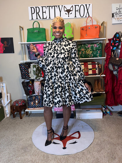 black and white leopard print dress Julian Silk Jersey Wrap Diane von Furstenberg Chest 51 Waist 50 Length 53 Model Maddy is wearing a size Small Eartha Kitt wearing a leopard