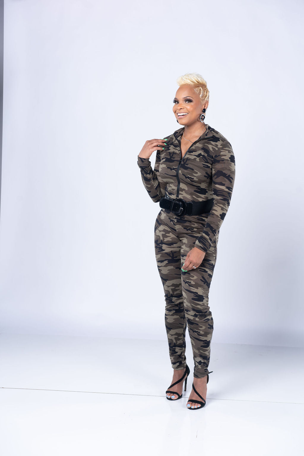 Nola Zip Up Camo Jumpsuit