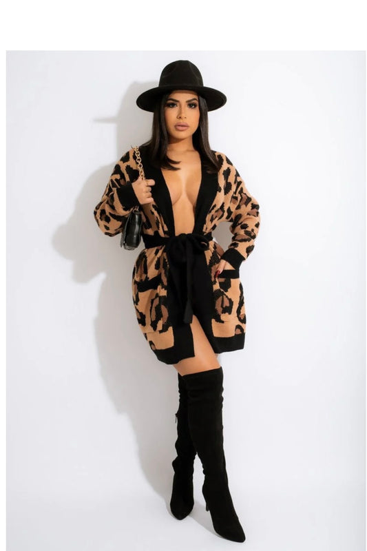 2piece Judy Leopard Cardigan and Matching Short Sweater Set