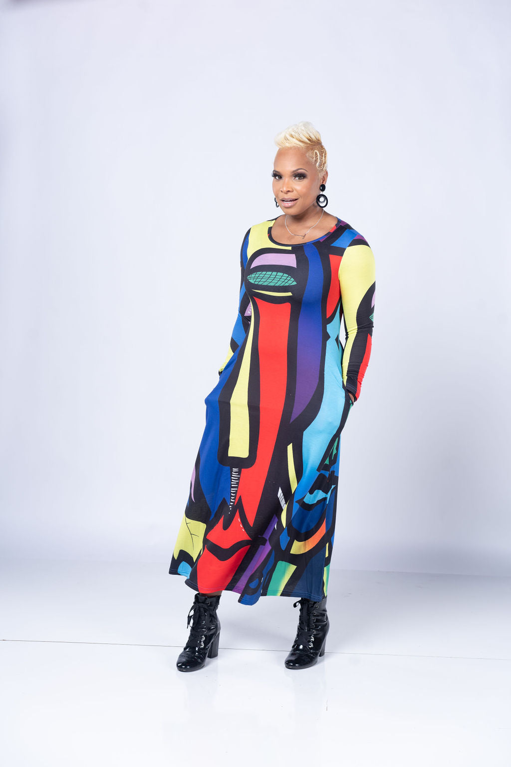 graffiti maxi dress Women High Waist Loose Short Sleeve V-Neck Graffiti Print Long Maxi Dress