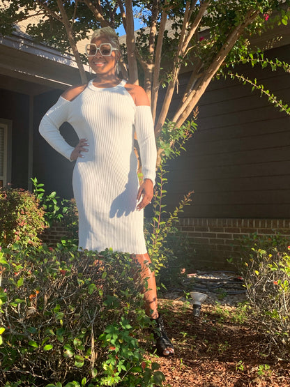 Cold Shoulder Winter White Sweater dress