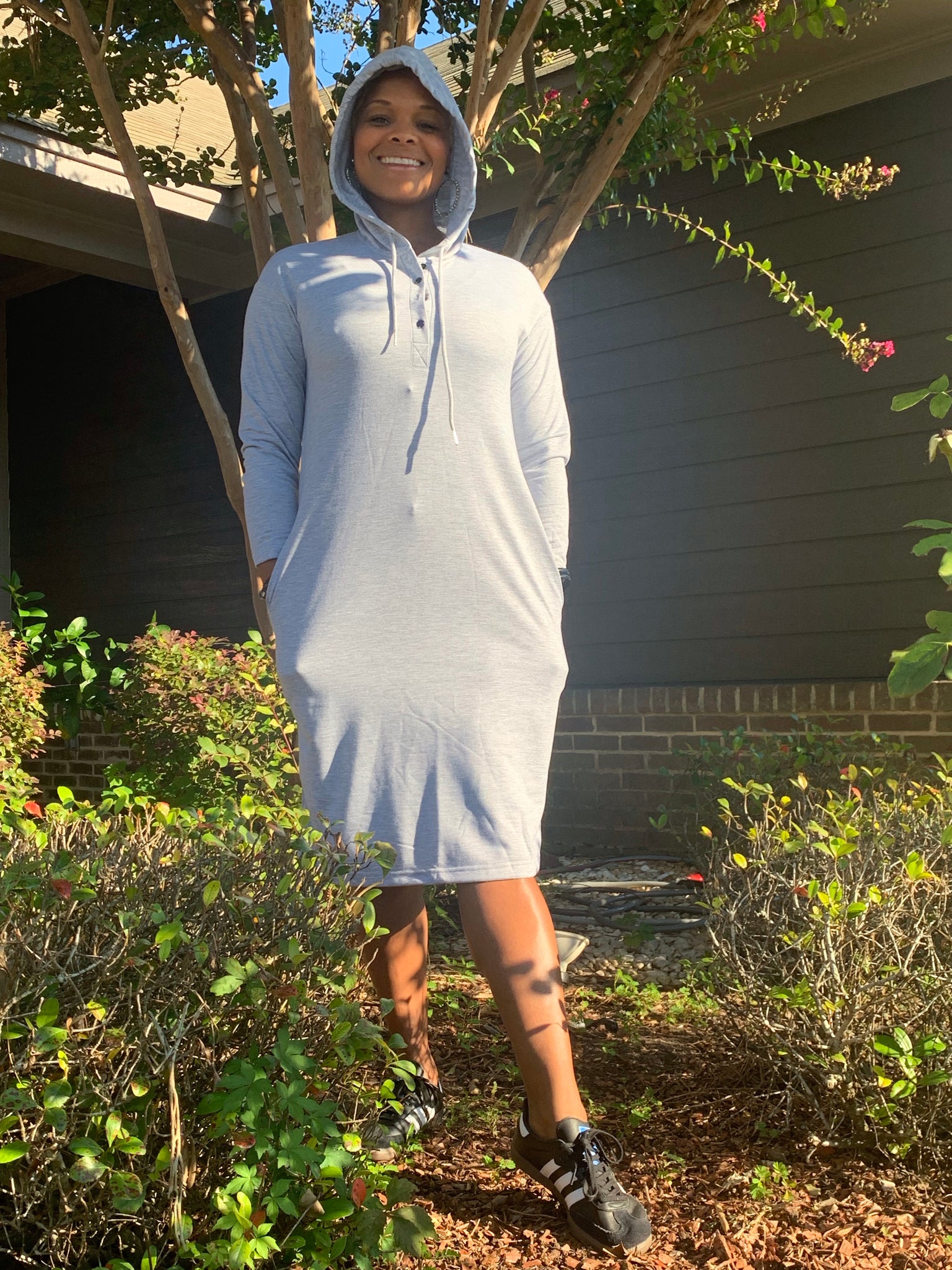 Hooded Heather Gray Sweatshirt Dress w/Pockets