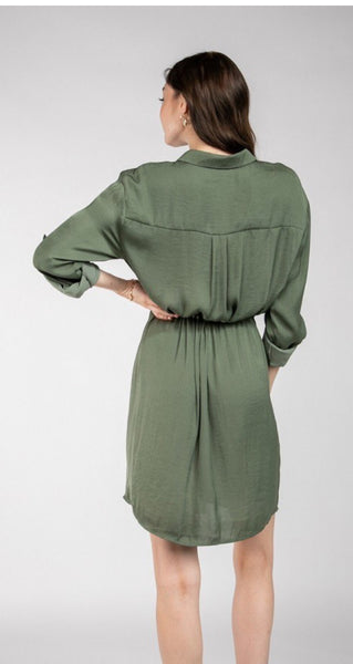 Long Sleeve Shirt Dress with Drawstring waist