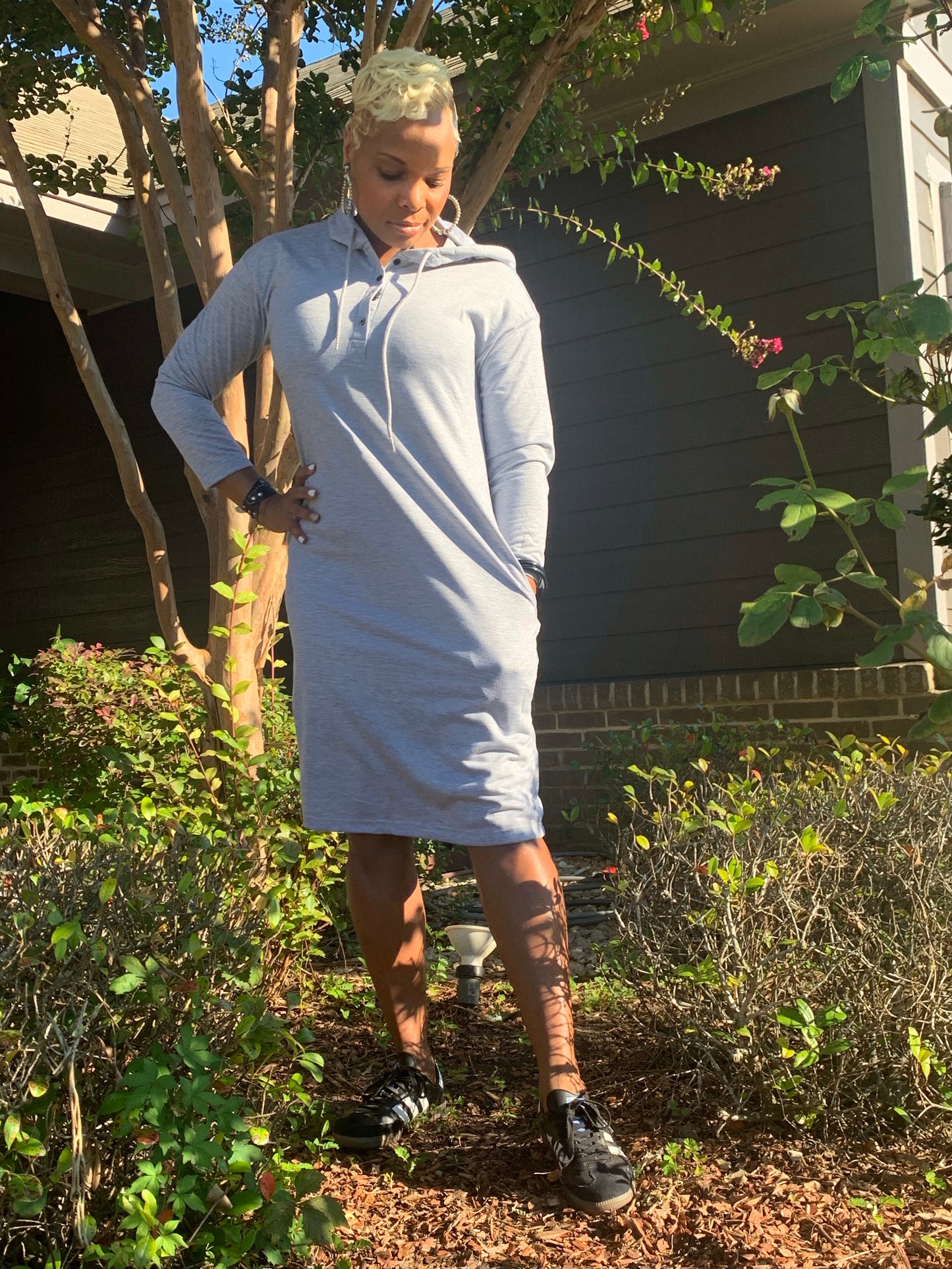 Hooded Heather Gray Sweatshirt Dress w/Pockets