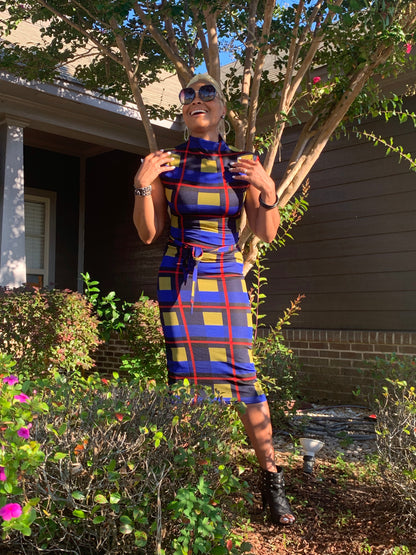 Plaid MIDI Bodycon Dress with belt – The Pretty Fox Boutique LLC