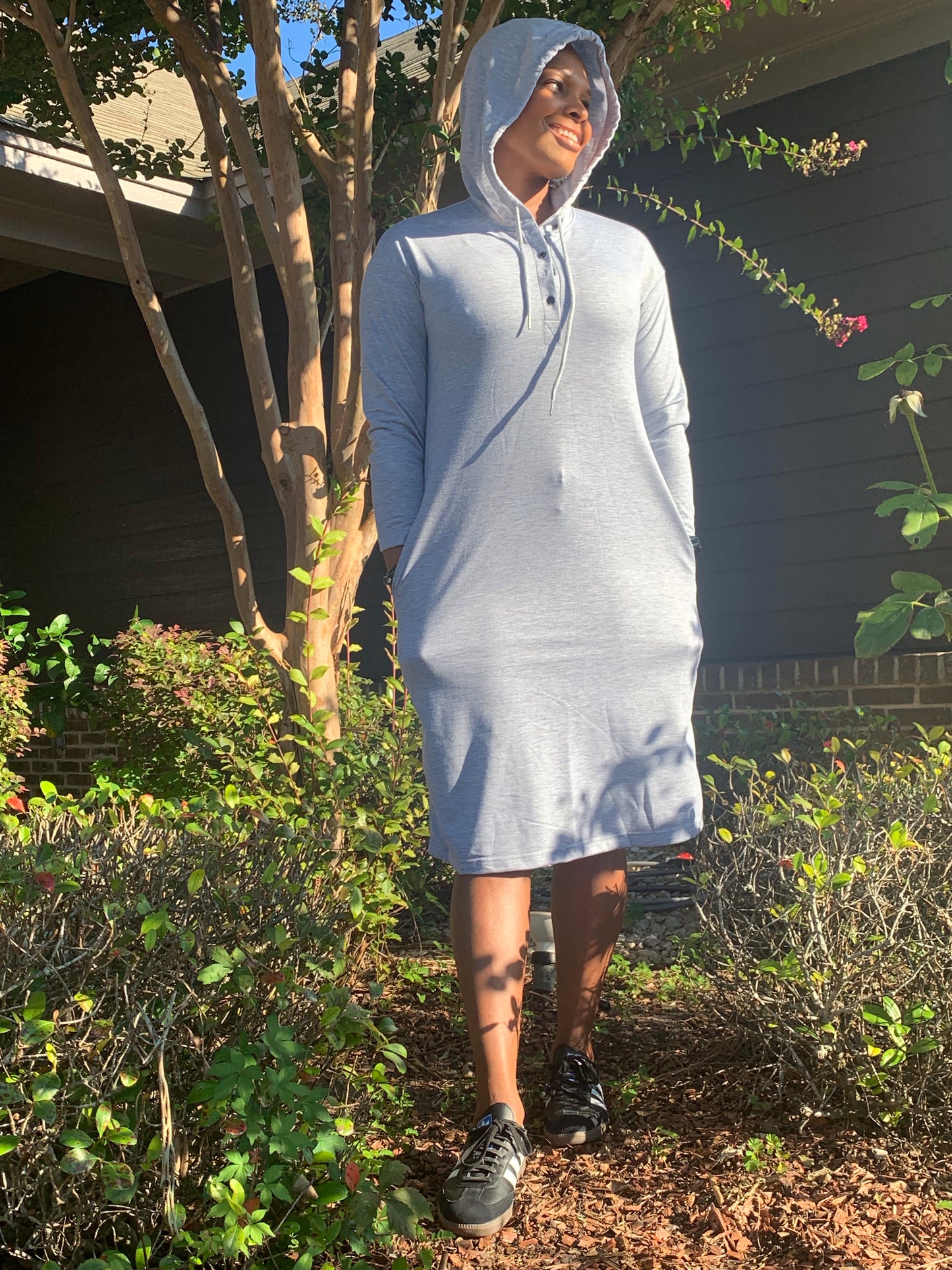 Hooded Heather Gray Sweatshirt Dress w/Pockets