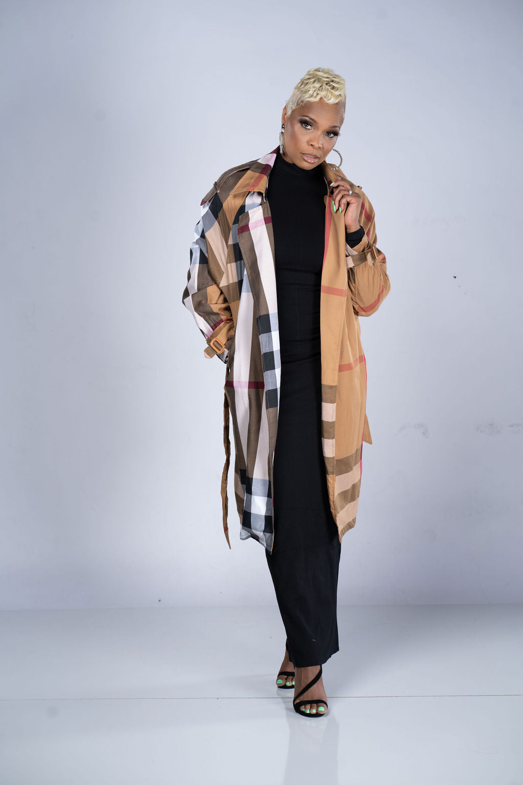 Oversized Mocha Plaid Trench Coat/Duster